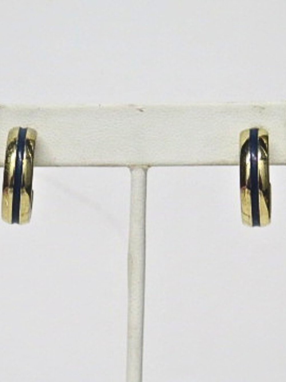 Vintage Gold Tone Blue Enamel Half Hoop Earrings